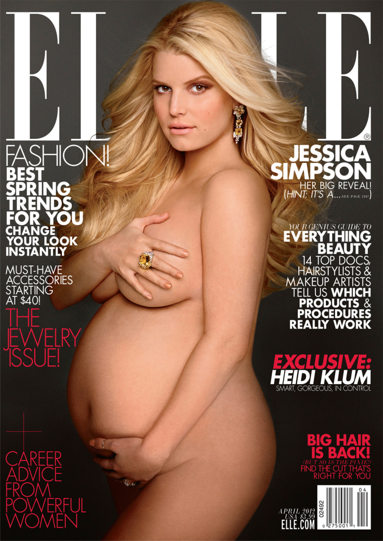 Image: A pregnant Jessica Simpson is pictured on the cover of the April 2012 issue of Elle magazine